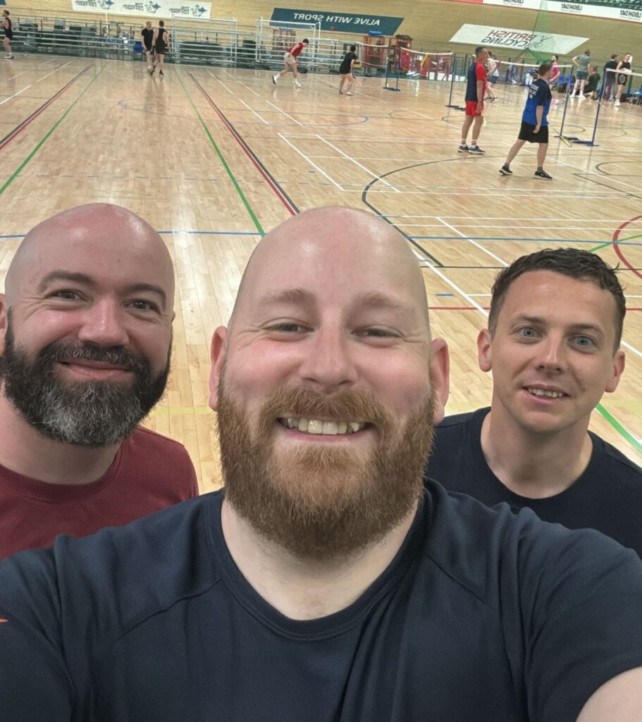 Friendly badminton players at the Velodrome in Manchester at gay badminton club